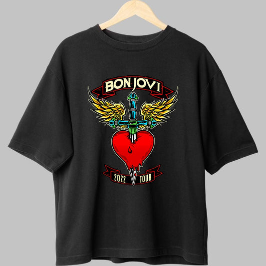 Tricou Rock Bon Jovi 2022 Tour Heart Dagger fata negru