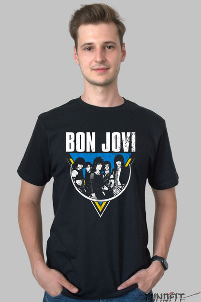 Tricou Rock Bon Jovi Band Portrait Retro barbat negru