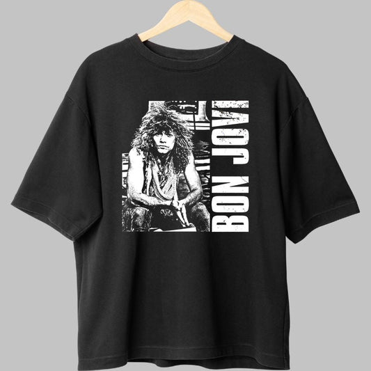 Tricou Rock Bon Jovi Black White fata negru