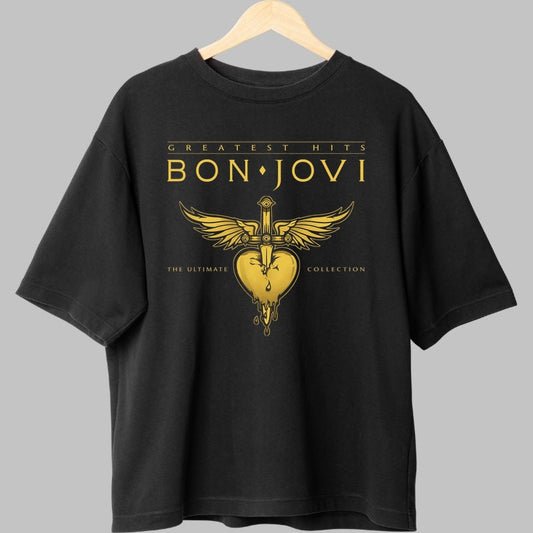 Tricou Rock Bon Jovi Greatest Hits Collection fata negru
