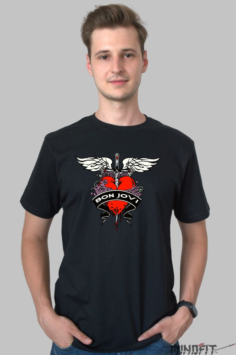 Tricou Rock Bon Jovi Heart Dagger Classic barbat negru