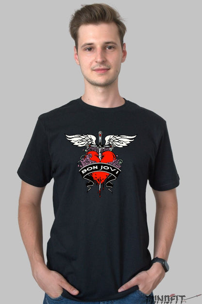 Tricou Rock Bon Jovi Heart Dagger Classic barbat negru