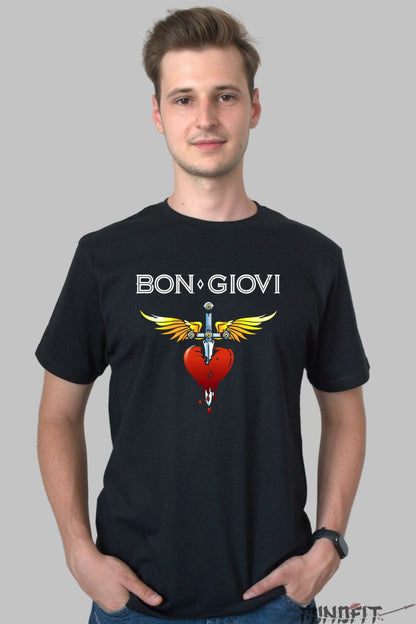 Tricou Rock Bon Jovi Heart Dagger Classic barbat negru