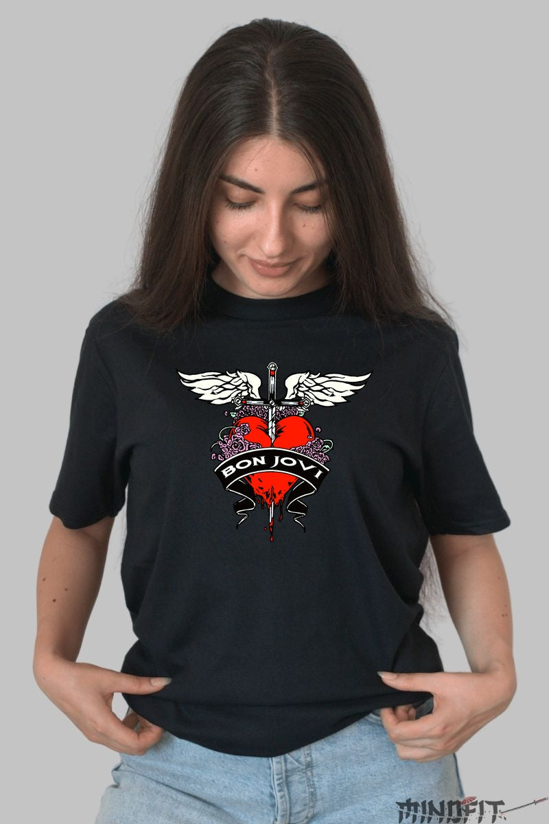 Tricou Rock Bon Jovi Heart Dagger Classic dama negru