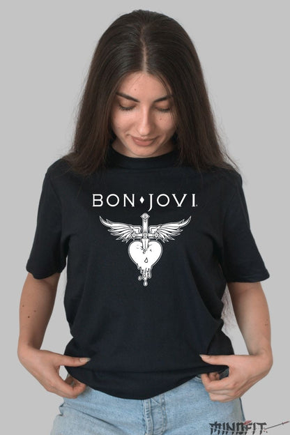 Tricou Rock Bon Jovi Heart Dagger Classic dama negru