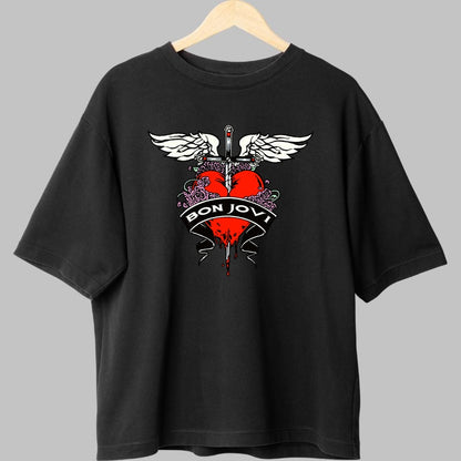 Tricou Rock Bon Jovi Heart Dagger Classic fata negru