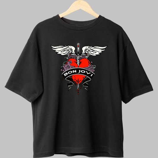 Tricou Rock Bon Jovi Heart Dagger Classic fata negru