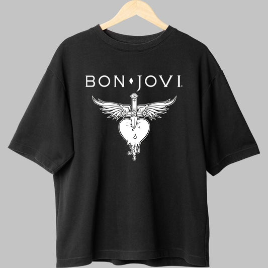 Tricou Rock Bon Jovi Heart Dagger Classic fata negru