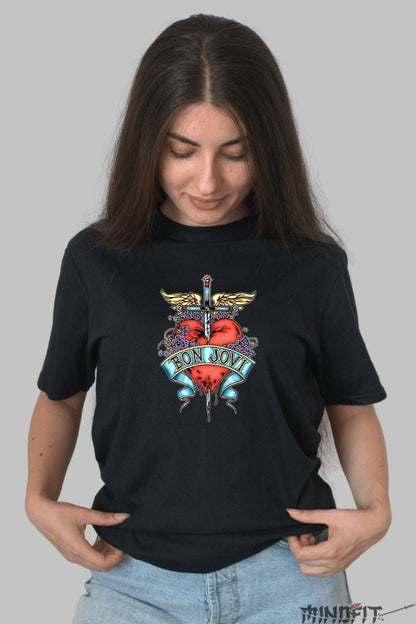 Tricou Rock Bon Jovi Heart Dagger dama negru