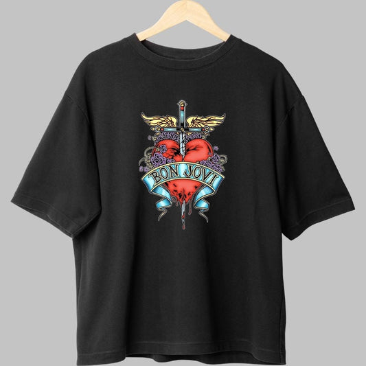 Tricou Rock Bon Jovi Heart Dagger fata negru