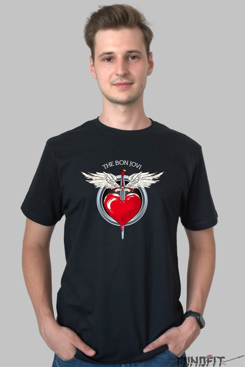 Tricou Rock Bon Jovi Heart and Dagger barbat negru