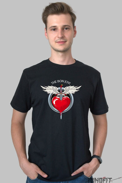 Tricou Rock Bon Jovi Heart and Dagger barbat negru