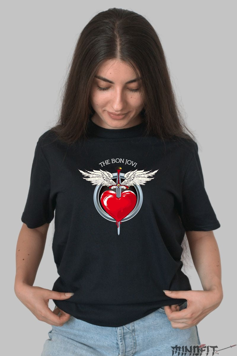 Tricou Rock Bon Jovi Heart and Dagger dama negru