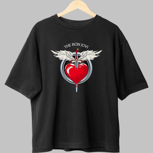 Tricou Rock Bon Jovi Heart and Dagger fata negru