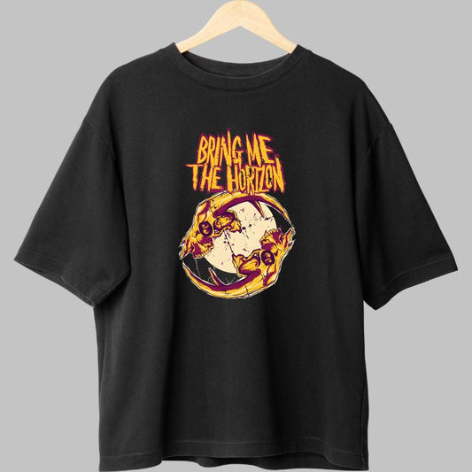 Tricou Rock Bring Me The Horizon Burning Skull fata negru