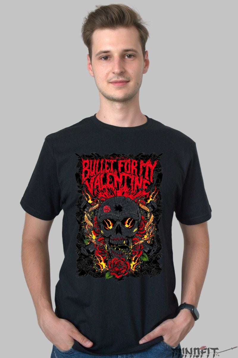 Tricou Rock Bullet For My Valentine Flaming Skull barbat negru