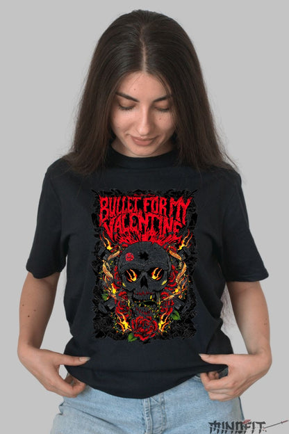 Tricou Rock Bullet For My Valentine Flaming Skull dama negru