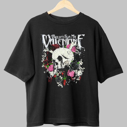 Tricou Rock Bullet For My Valentine Skull Flowers fata negru
