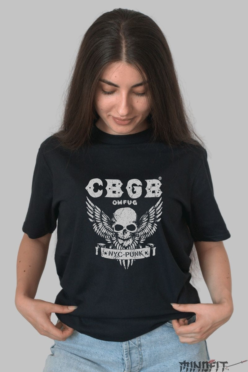 Tricou Rock – CBGB Skull Punk dama negru