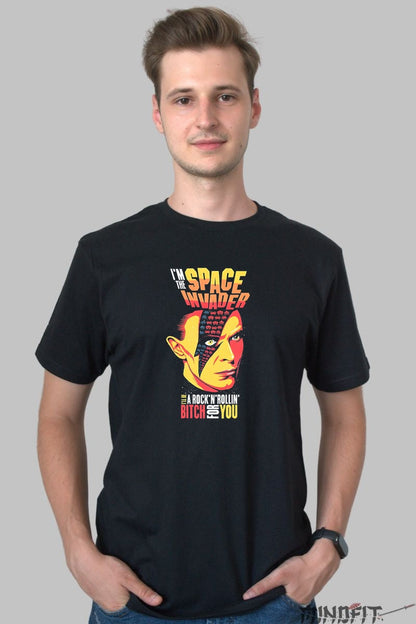 Tricou Rock David Bowie Space Invader barbat negru
