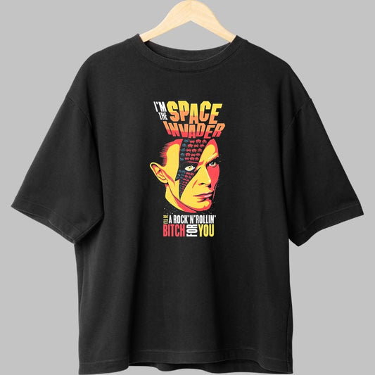 Tricou Rock David Bowie Space Invader fata negru