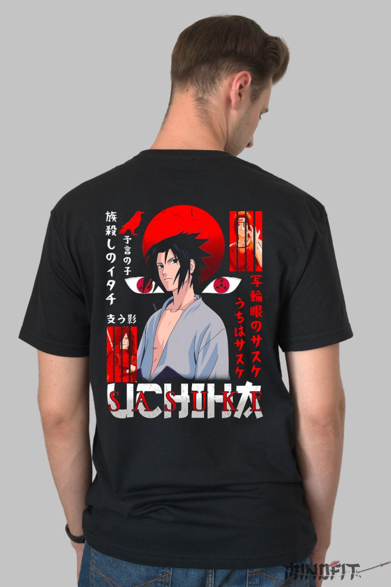 Tricou Sasuke Uchiha barbat negru spate
