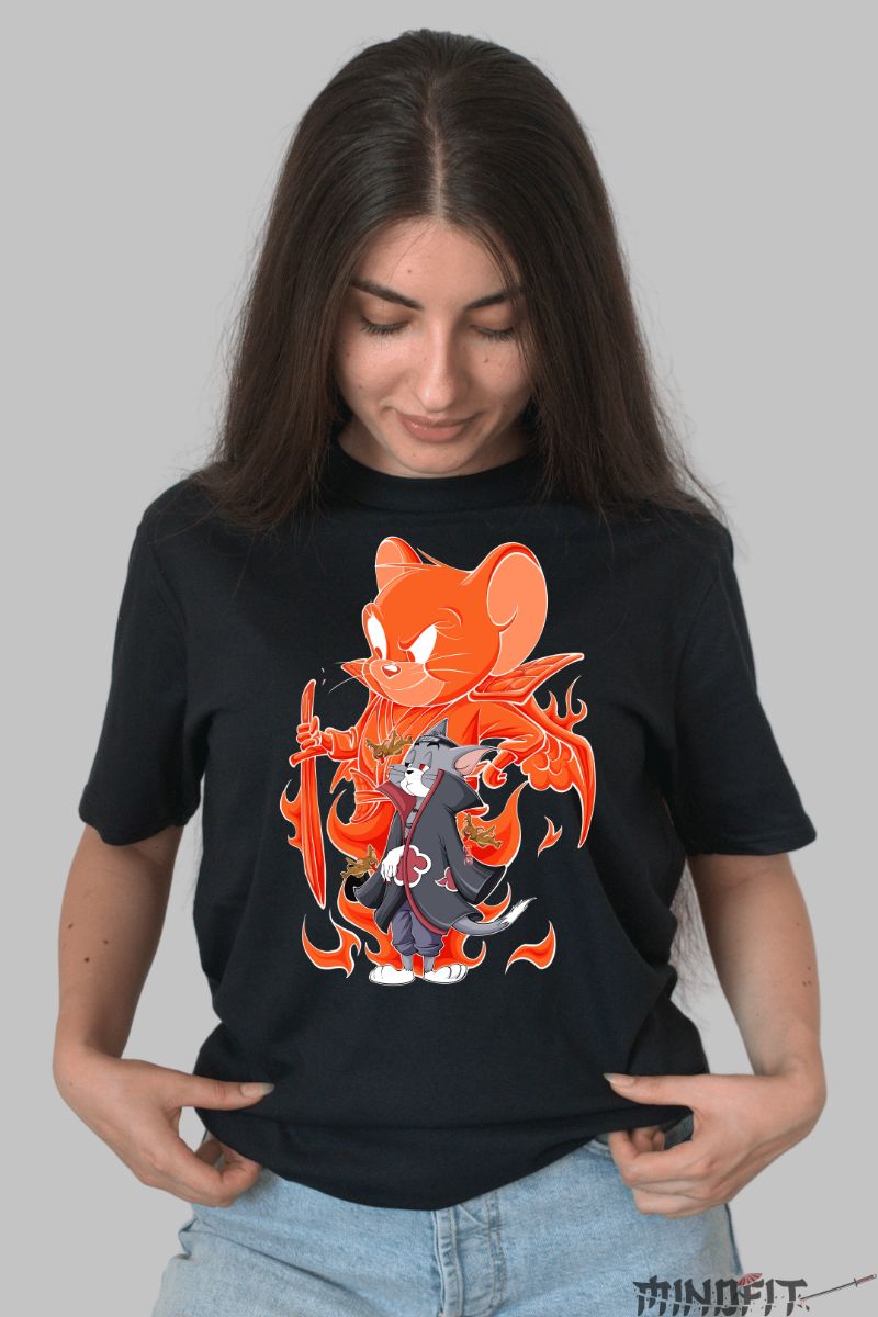 Tricou Tom si Jerry NarutoAkatsuki dama negru fata