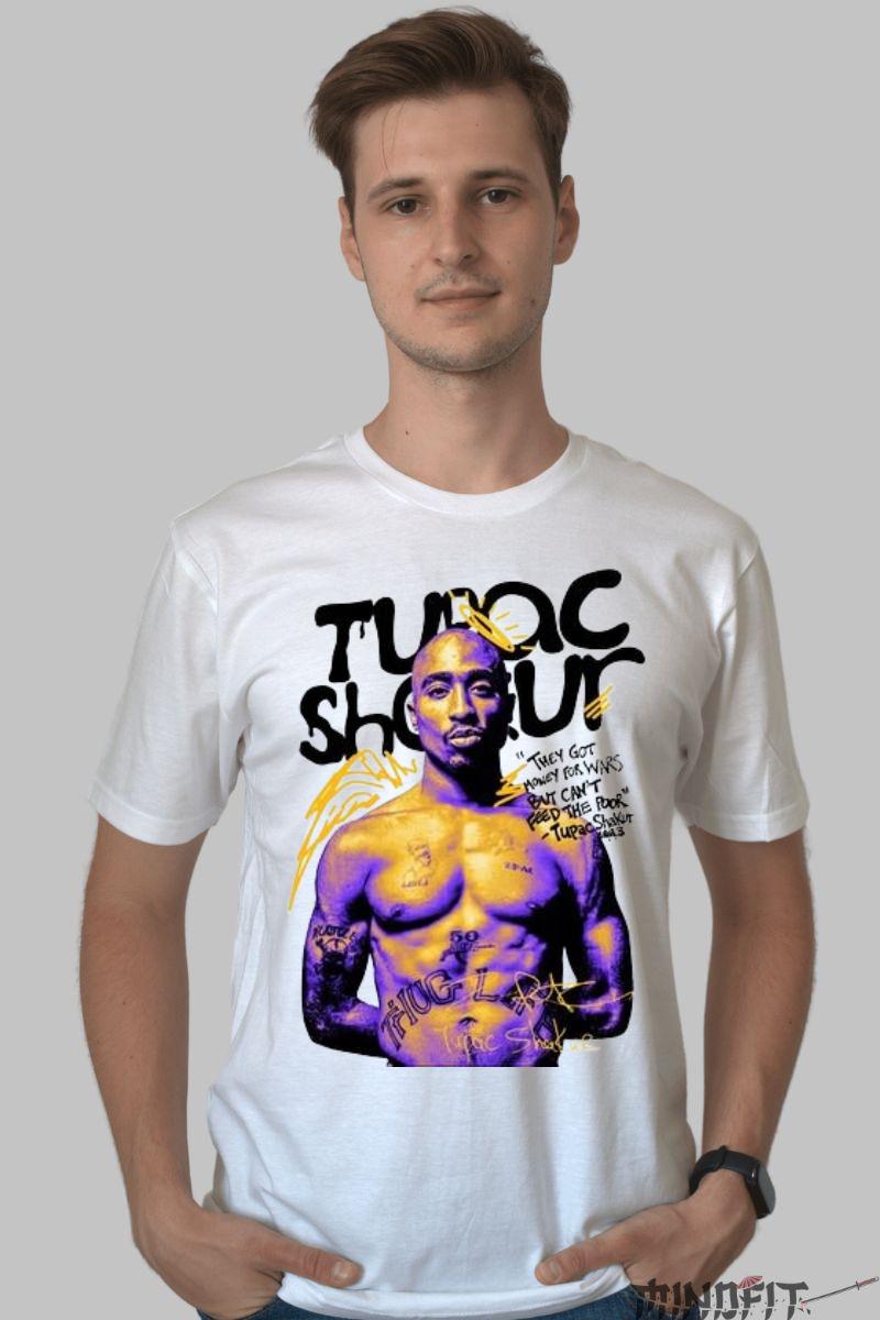 Tricou Tupac Outlaw barbat alb fata