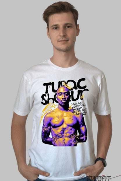 Tricou Tupac Outlaw barbat alb fata