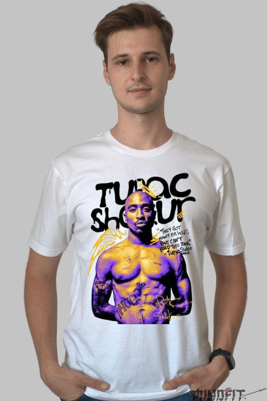 Tricou Tupac Outlaw barbat alb fata