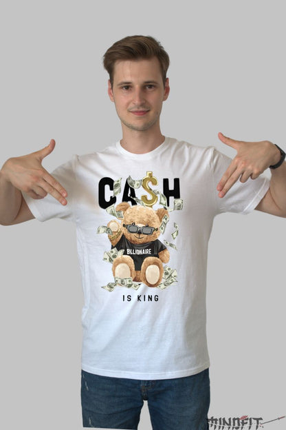 Tricou Ursulet de Plus cu Cash barbat alb fata 1