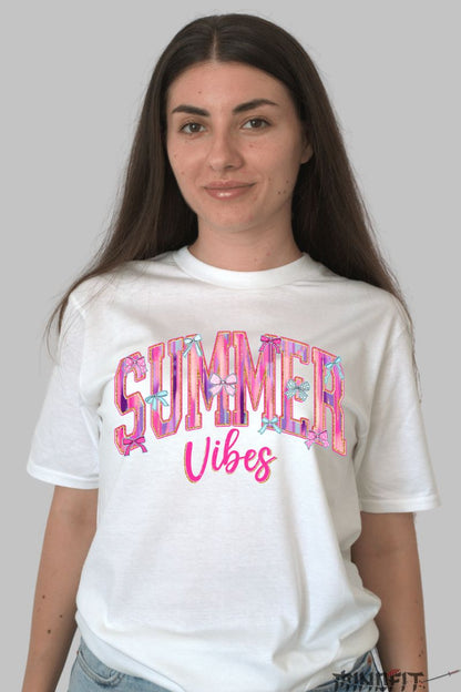 Tricou Vara Summer Vibes Pink dama alb fata
