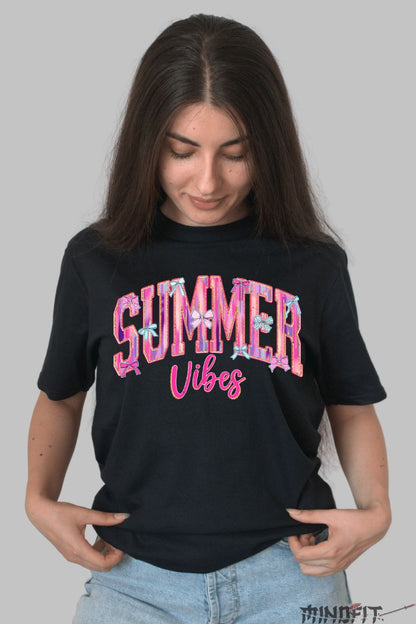 Tricou Vara Summer Vibes Pink dama negru fata