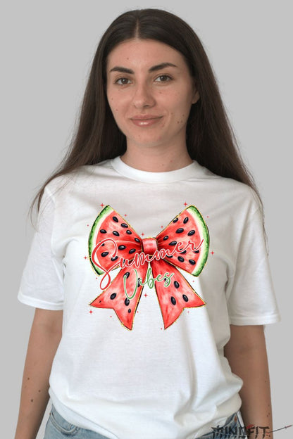 Tricou Vara cu Fundita Summer Vibes dama alb fata