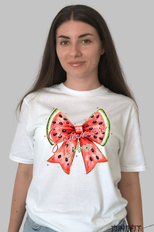 Tricou Vara cu Fundita Summer Vibes dama alb fata