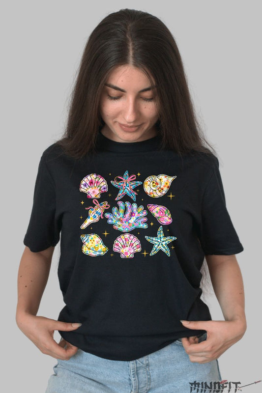Tricou Vara cu Scoici Multicolore dama negru fata