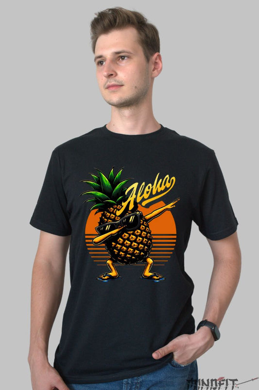Tricou cu Ananas Aloha barbat negru fata