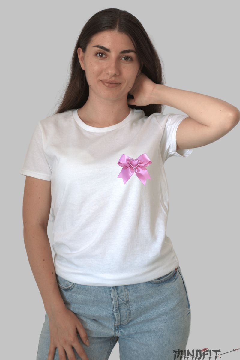 Tricou cu Aplicatii Craniu cu Cristale dama alb fata