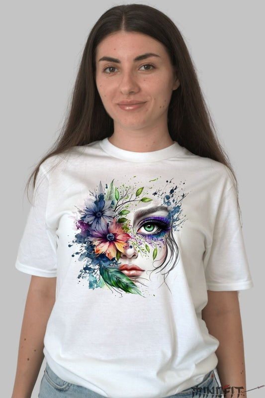 Tricou cu Aplicatii Fantasy dama alb fata