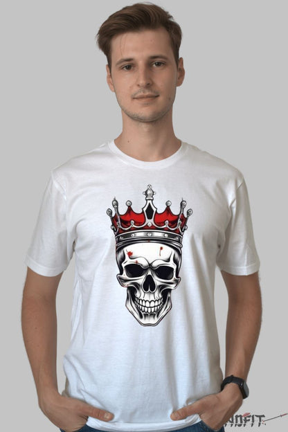Tricou cu Aplicatii Skull King barbat alb fata