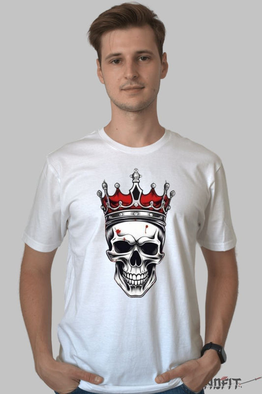 Tricou cu Aplicatii Skull King barbat alb fata