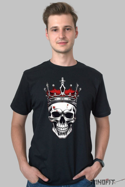 Tricou cu Aplicatii Skull King barbat negru fata