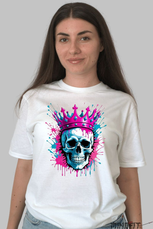Tricou cu Aplicatii Skull Queen dama alb fata