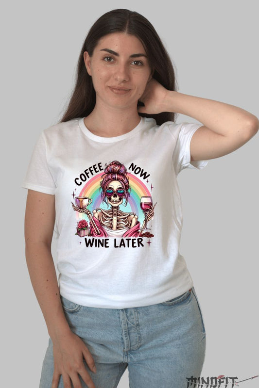 Tricou cu Aplicatii "Coffee Now" dama alb fata