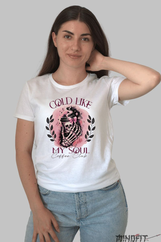 Tricou cu Aplicatii "Cold Like My Soul" dama alb fata