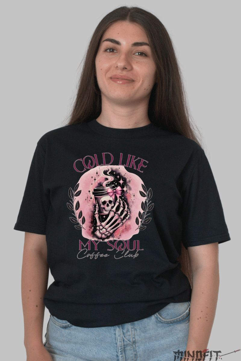 Tricou cu Aplicatii "Cold Like My Soul" dama negru fata