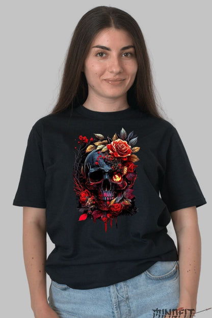 Tricou cu Aplicatii "Dark Bloom" dama negru fata