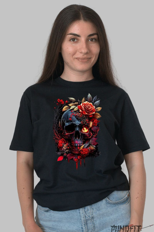 Tricou cu Aplicatii "Dark Bloom" dama negru fata