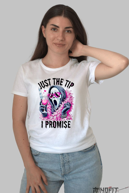 Tricou cu Aplicatii "I Promise" dama alb fata