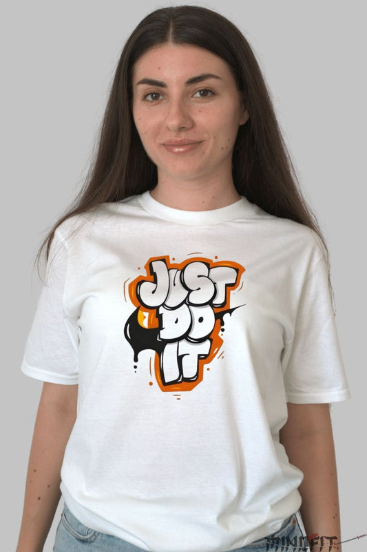 Tricou cu Aplicatii "Just do it" dama alb fata